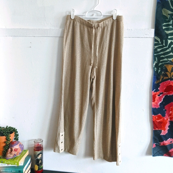 ST. JOHN Santana Cream Beige Knit Metallic Luxury Gaucho Linen Pants XS - Picture 1 of 9